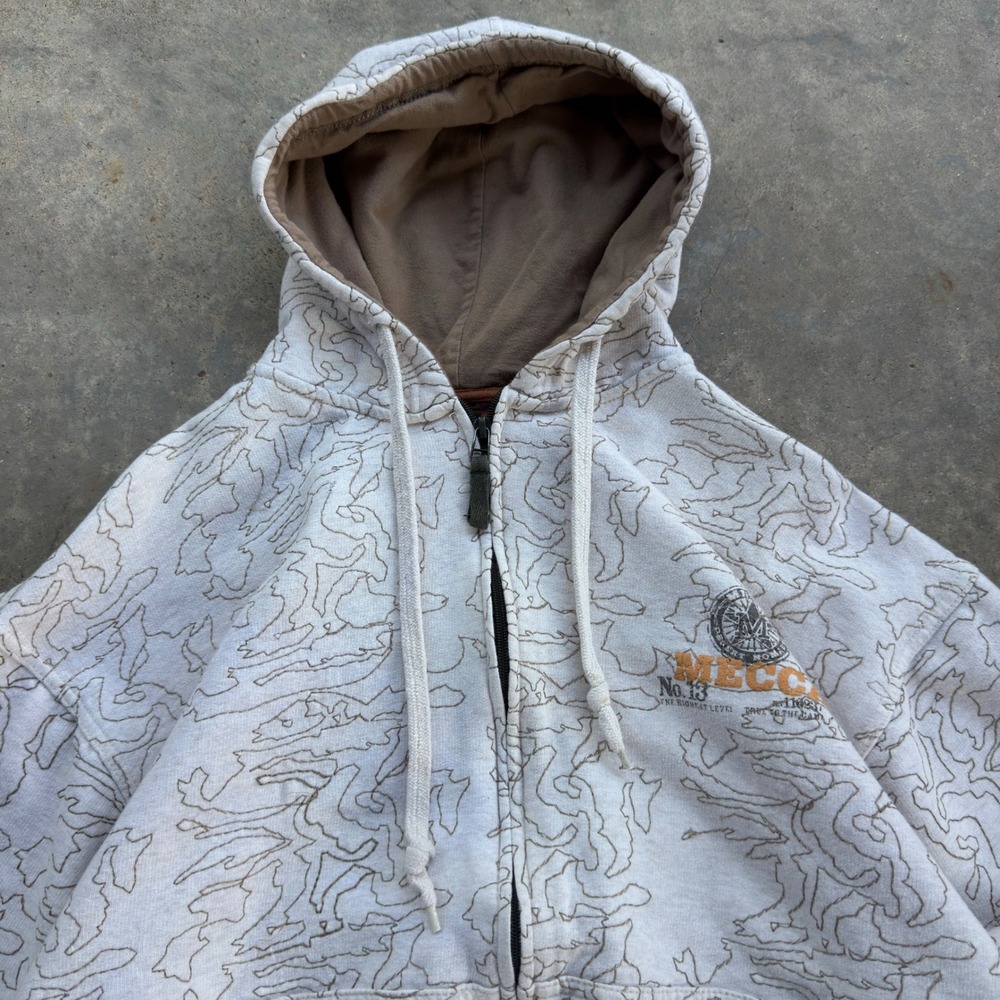 Vintage Y2K Mecca Zip Up Hoodie Streetwear Gorpcore Cream XL (b2)